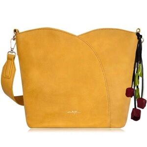 ESPE Viola Shoulder Bag With Flower Charm Mustard Yellow Vegan Leather